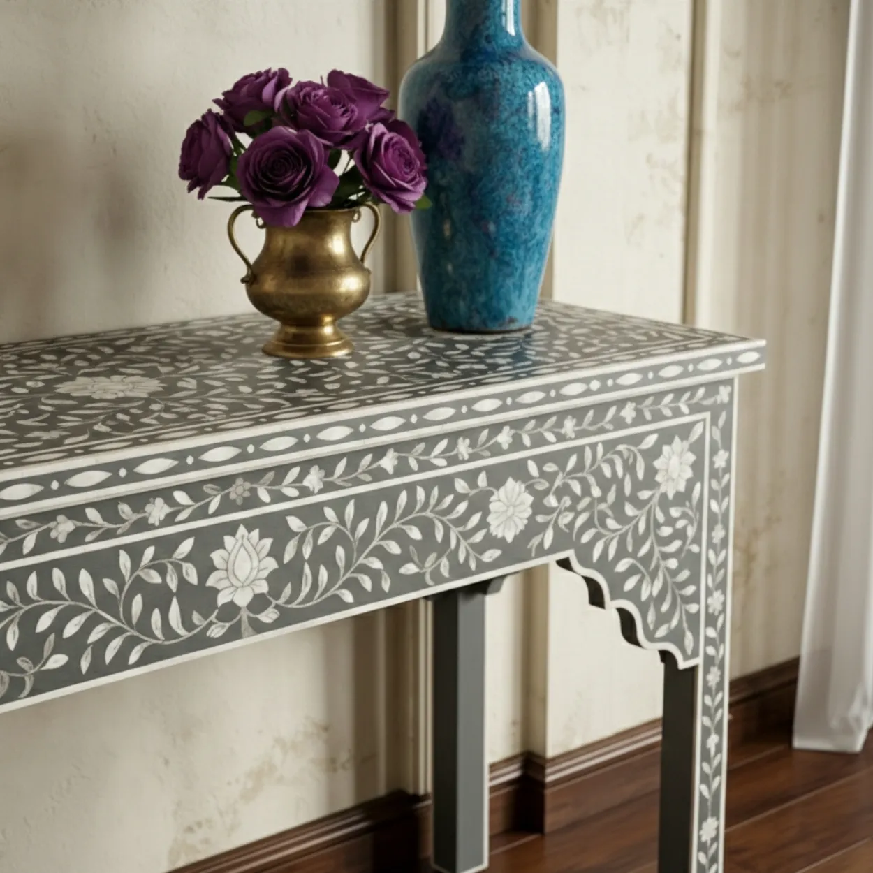 Bone Inlay Grey Console Table - Image 4