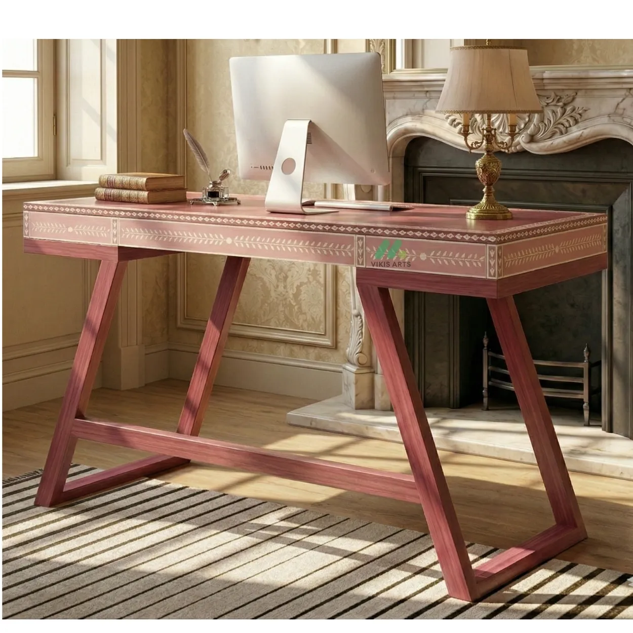 Bone Inlay Pink Desk Table