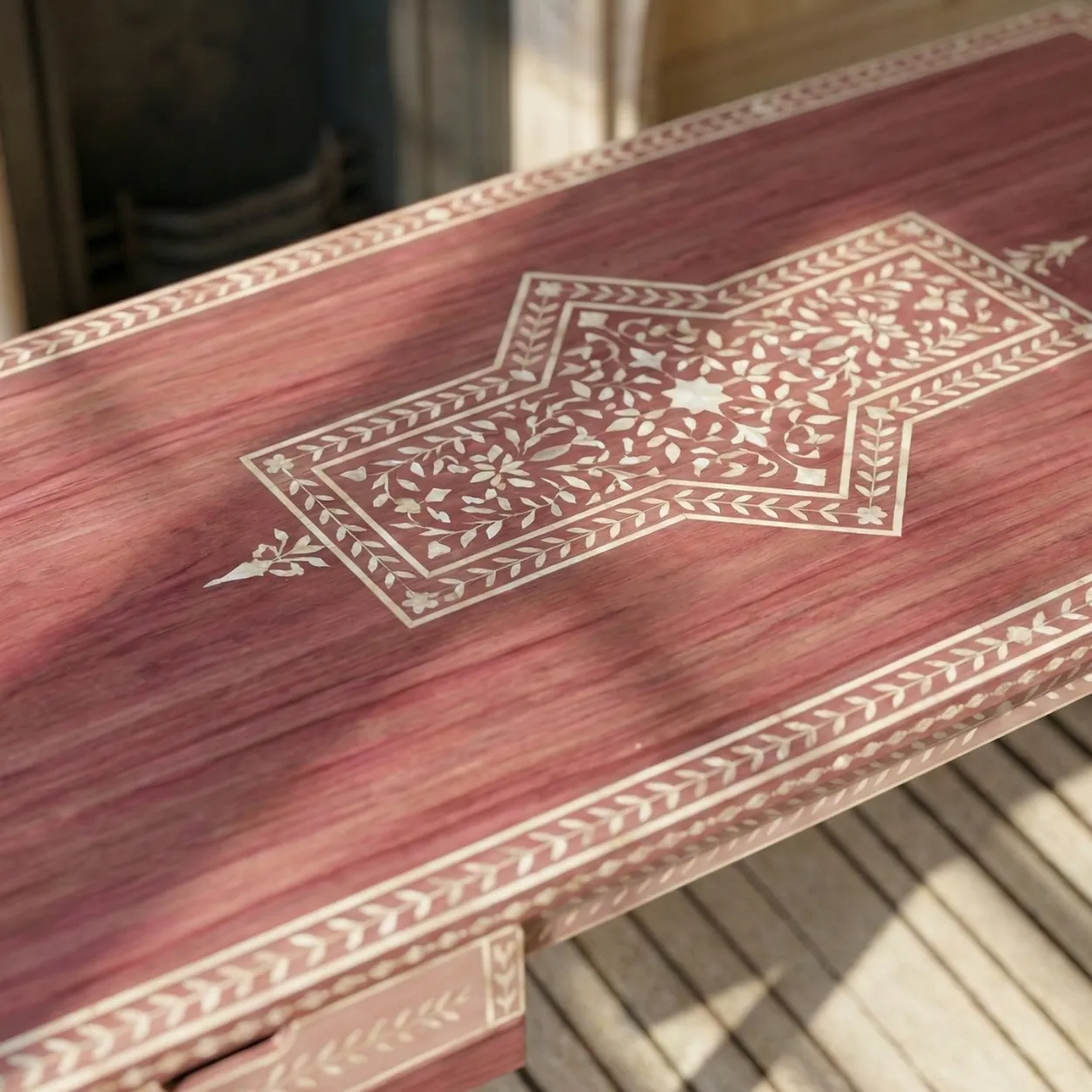Bone Inlay Pink Desk Table - Image 3