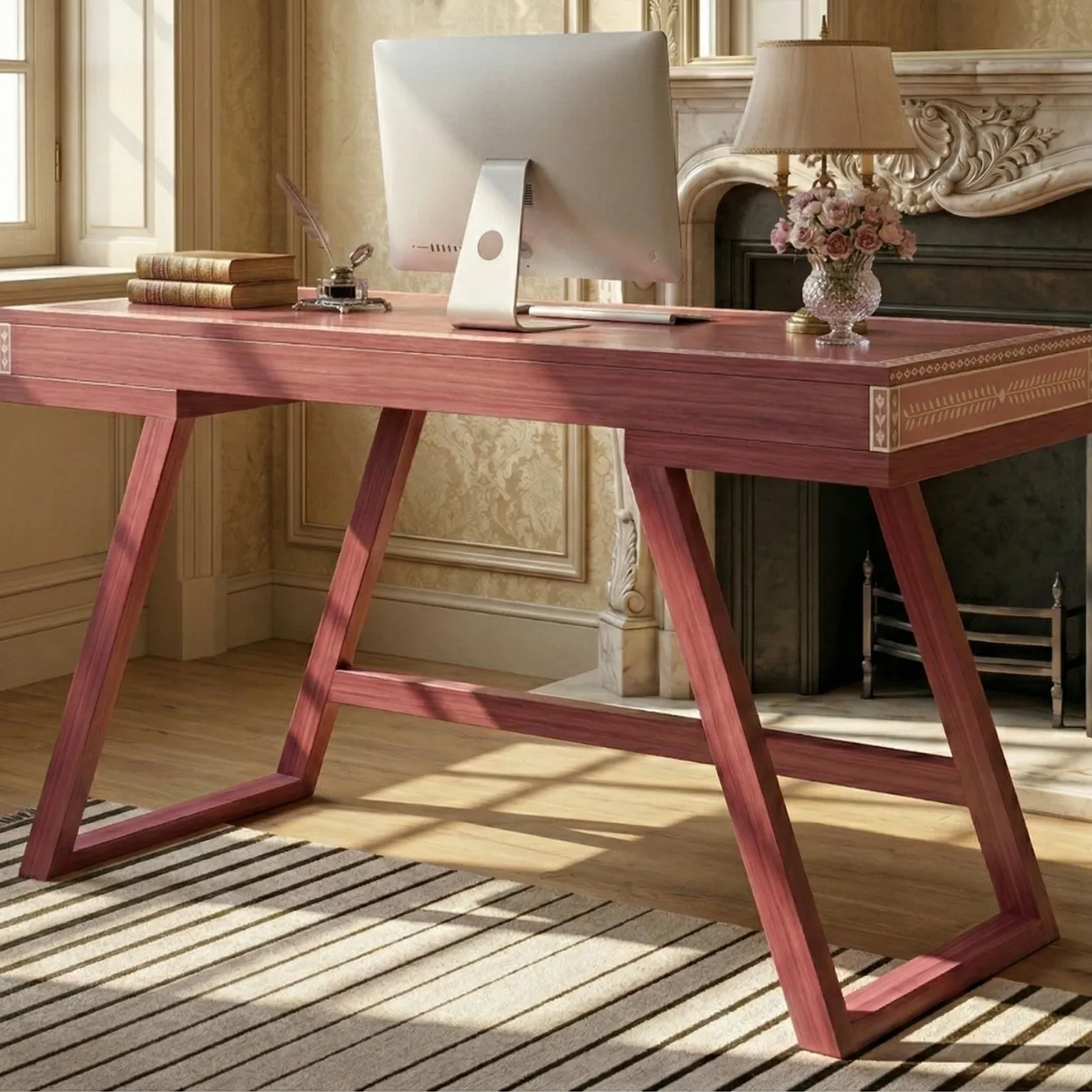 Bone Inlay Pink Desk Table - Image 2