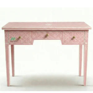 Bone Inlay Pink Desk with 3 Drawers
