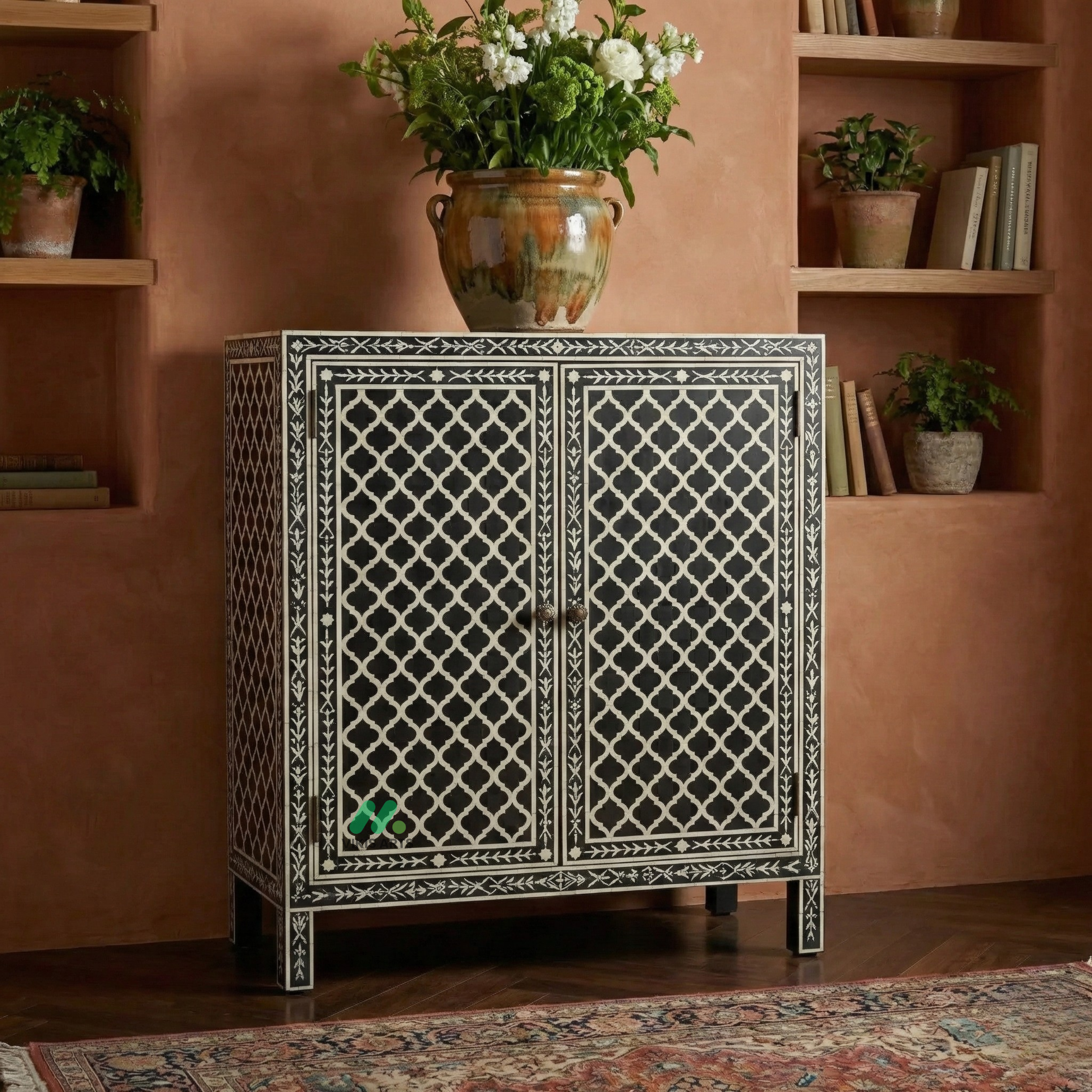 Bone Inlay Black Cabinet