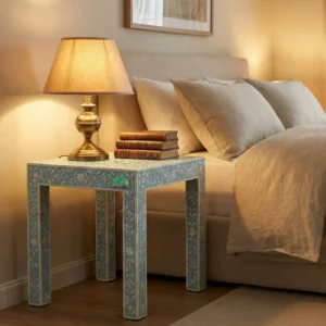 Mother Of Pearl Blue Bedside Table