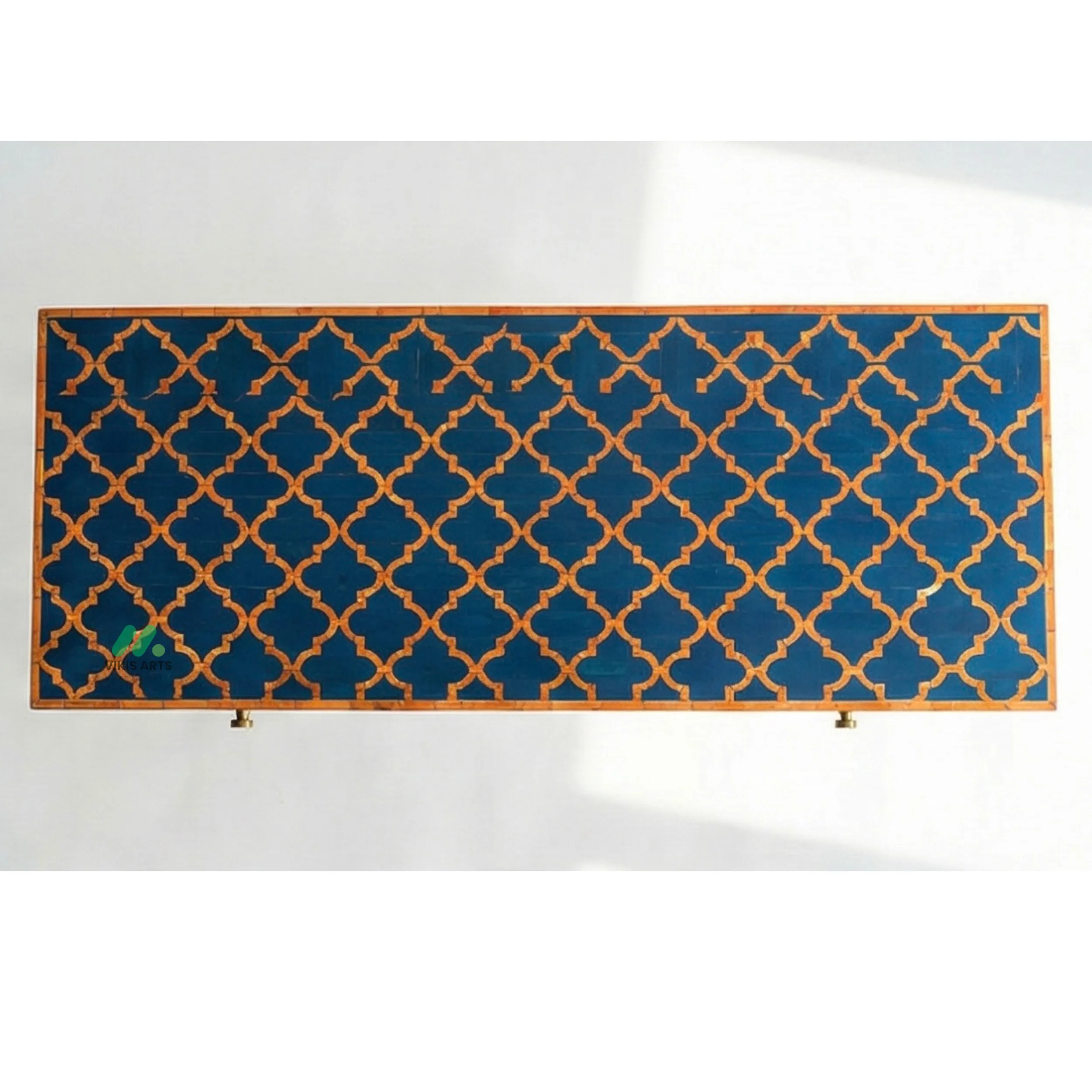 Bone Inlay Blue Desk with 3 Drawers - Image 3