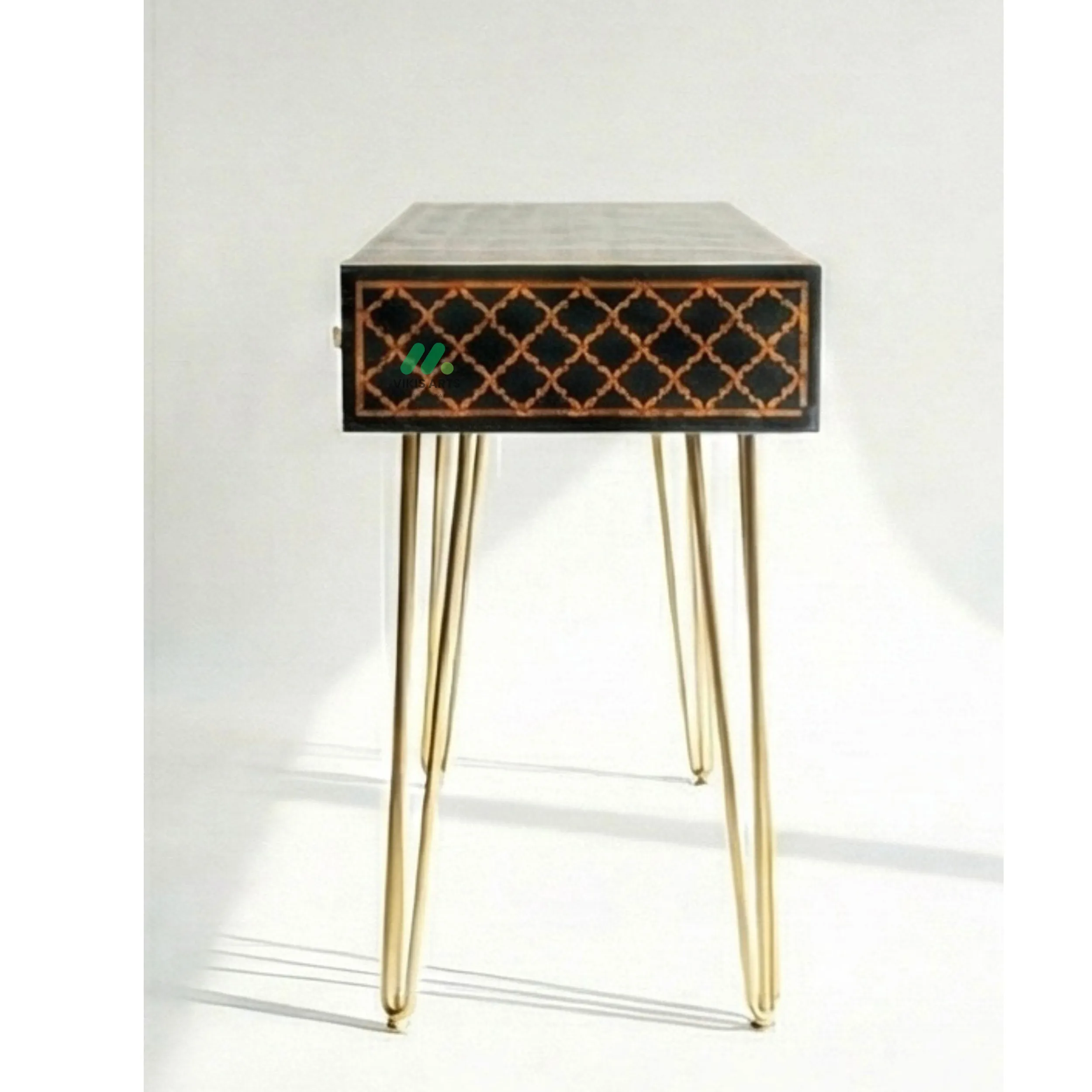 Bone Inlay Black Desk with 3 Drawers - Image 3