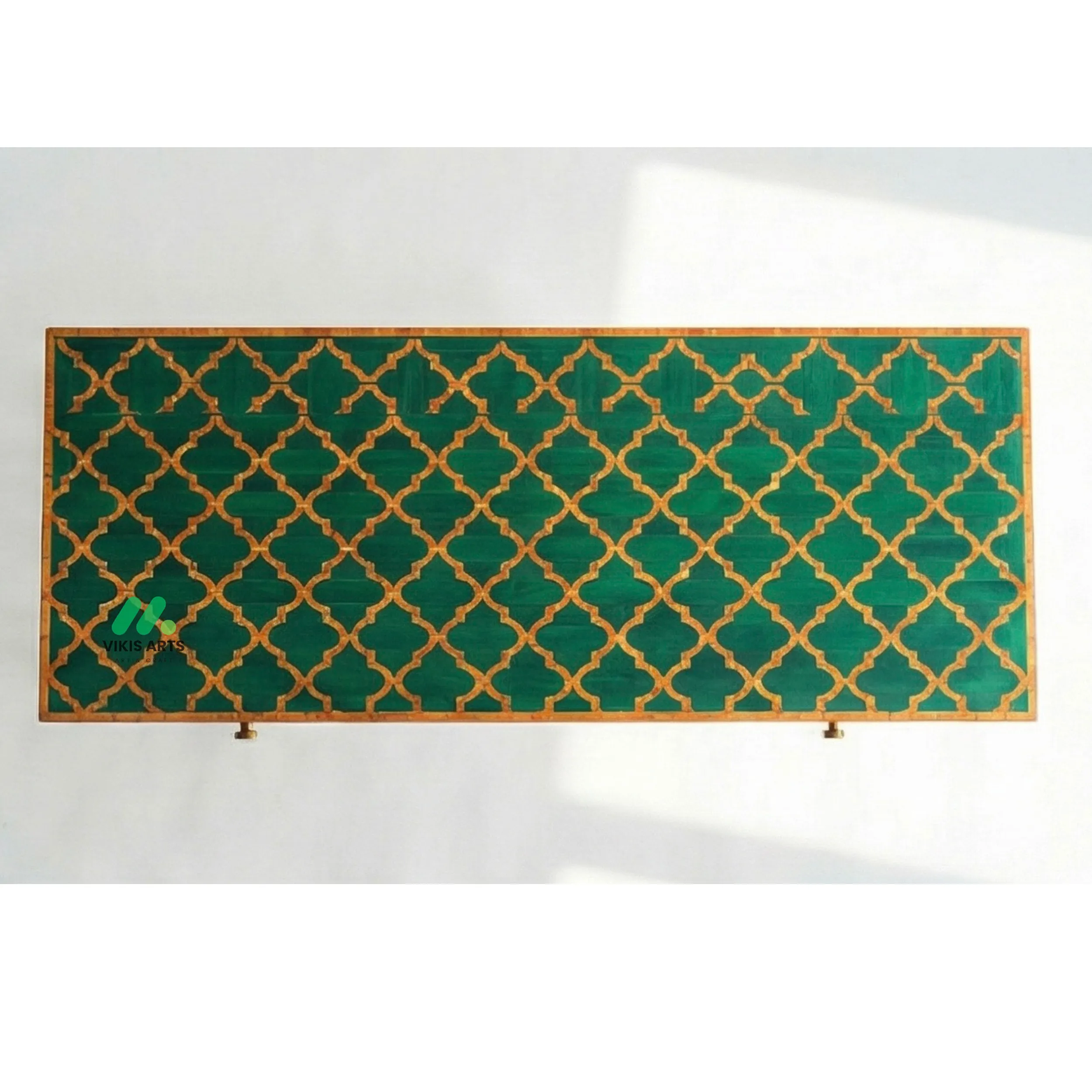 Bone Inlay Green Desk with 3 Drawers - Image 3