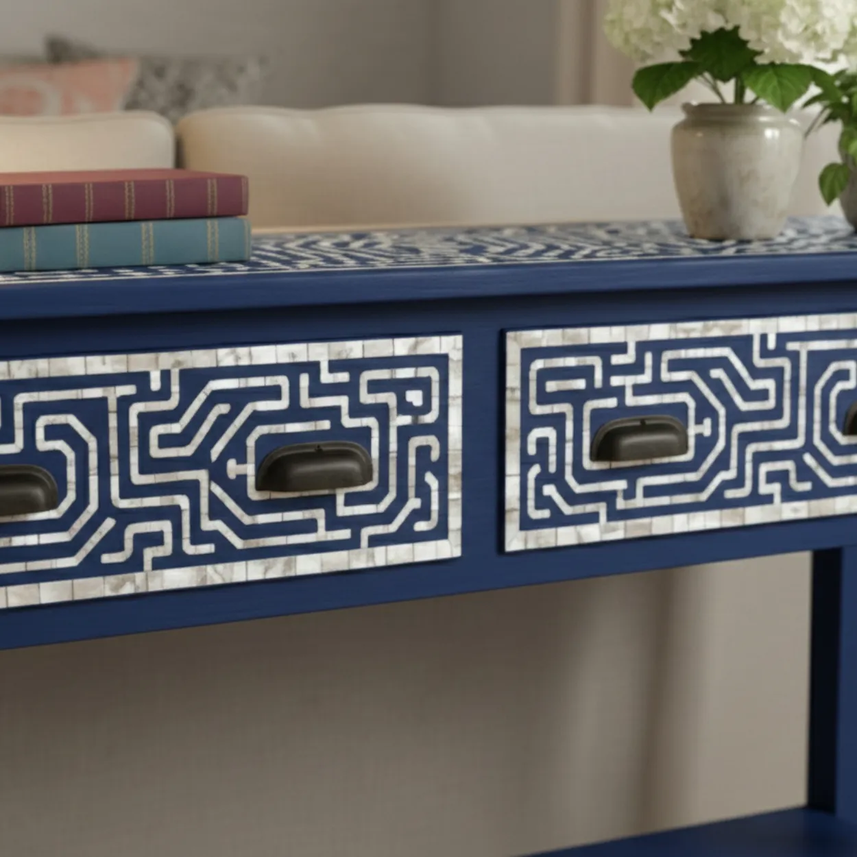 Mother of Pearl Navy Blue Console Table - Image 5