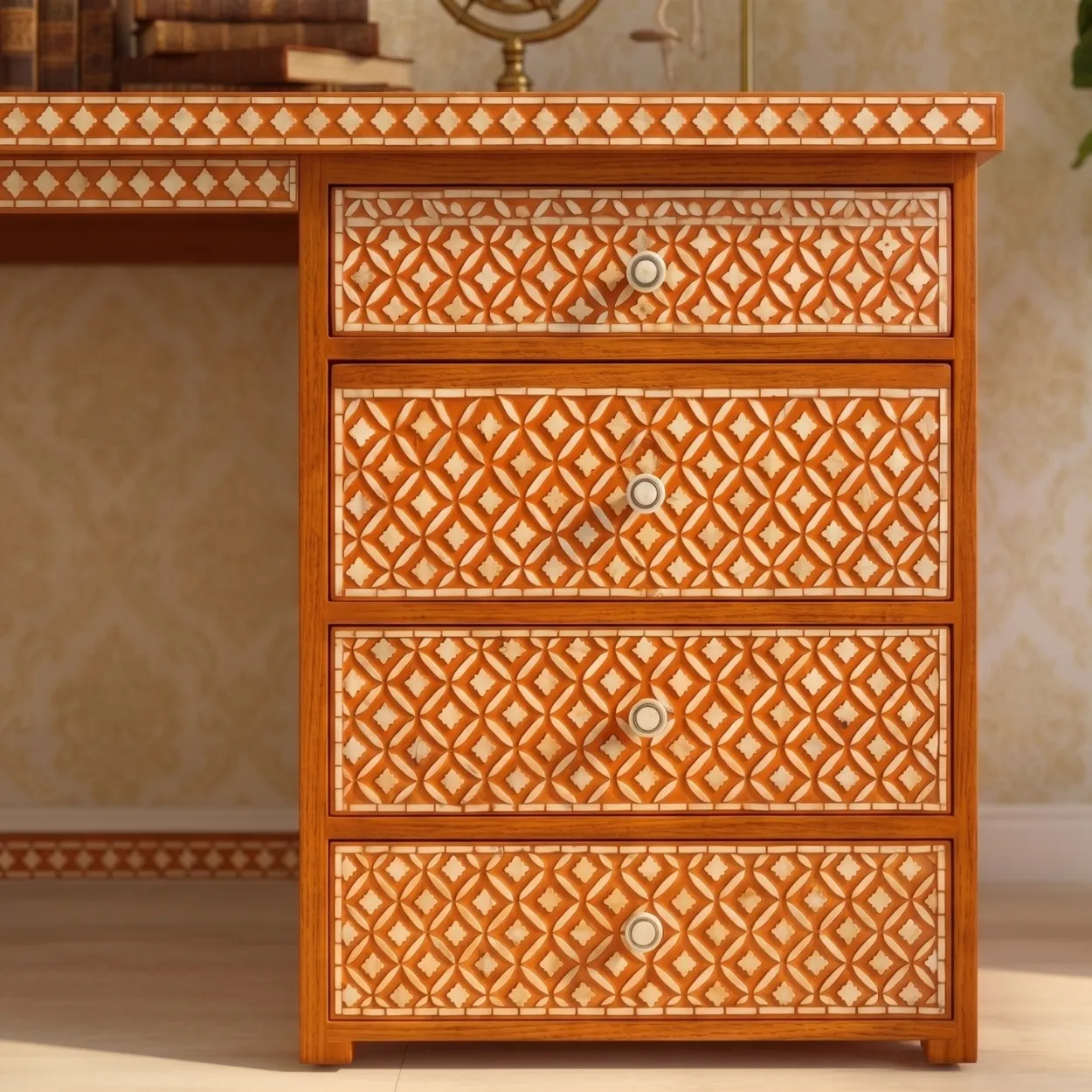 Bone Inlay Orange Desk - Image 7