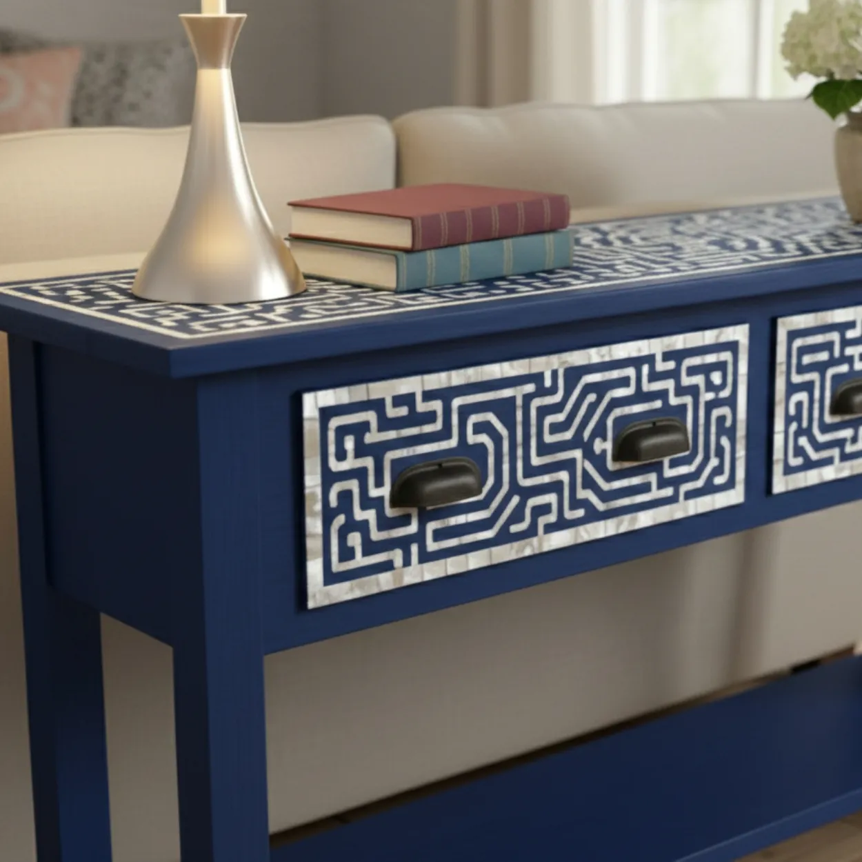 Mother of Pearl Navy Blue Console Table - Image 6