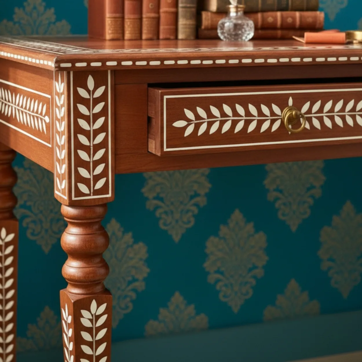 Bone Inlay Wooden Desk - Image 5
