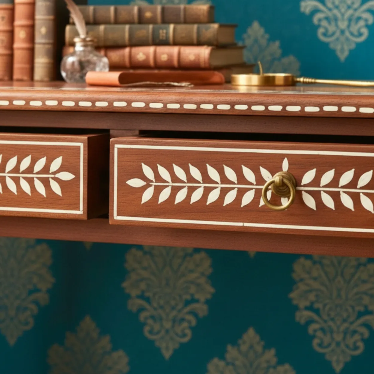 Bone Inlay Wooden Desk - Image 4