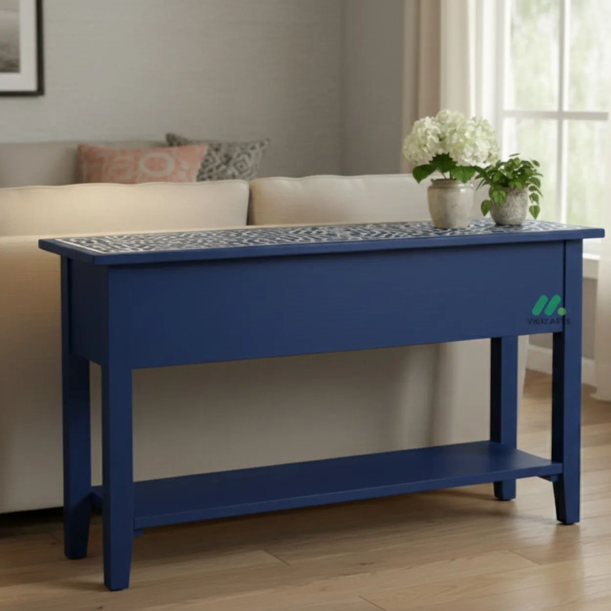 Mother of Pearl Navy Blue Console Table - Image 3