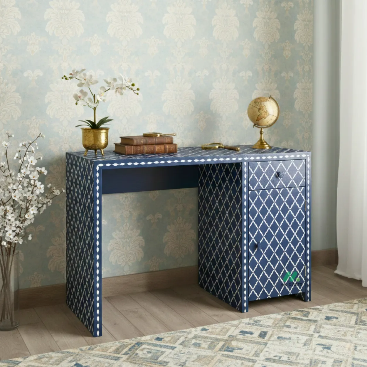 Bone Inlay Blue Desk