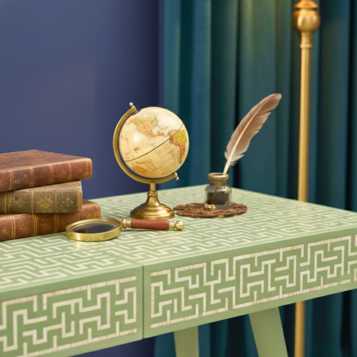 Bone Inlay Light Green Desk - Image 6