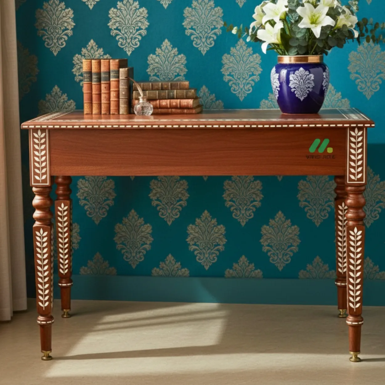 Bone Inlay Wooden Desk - Image 2