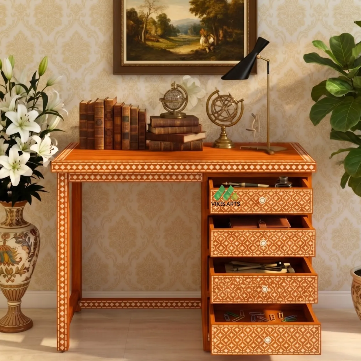 Bone Inlay Orange Desk - Image 6