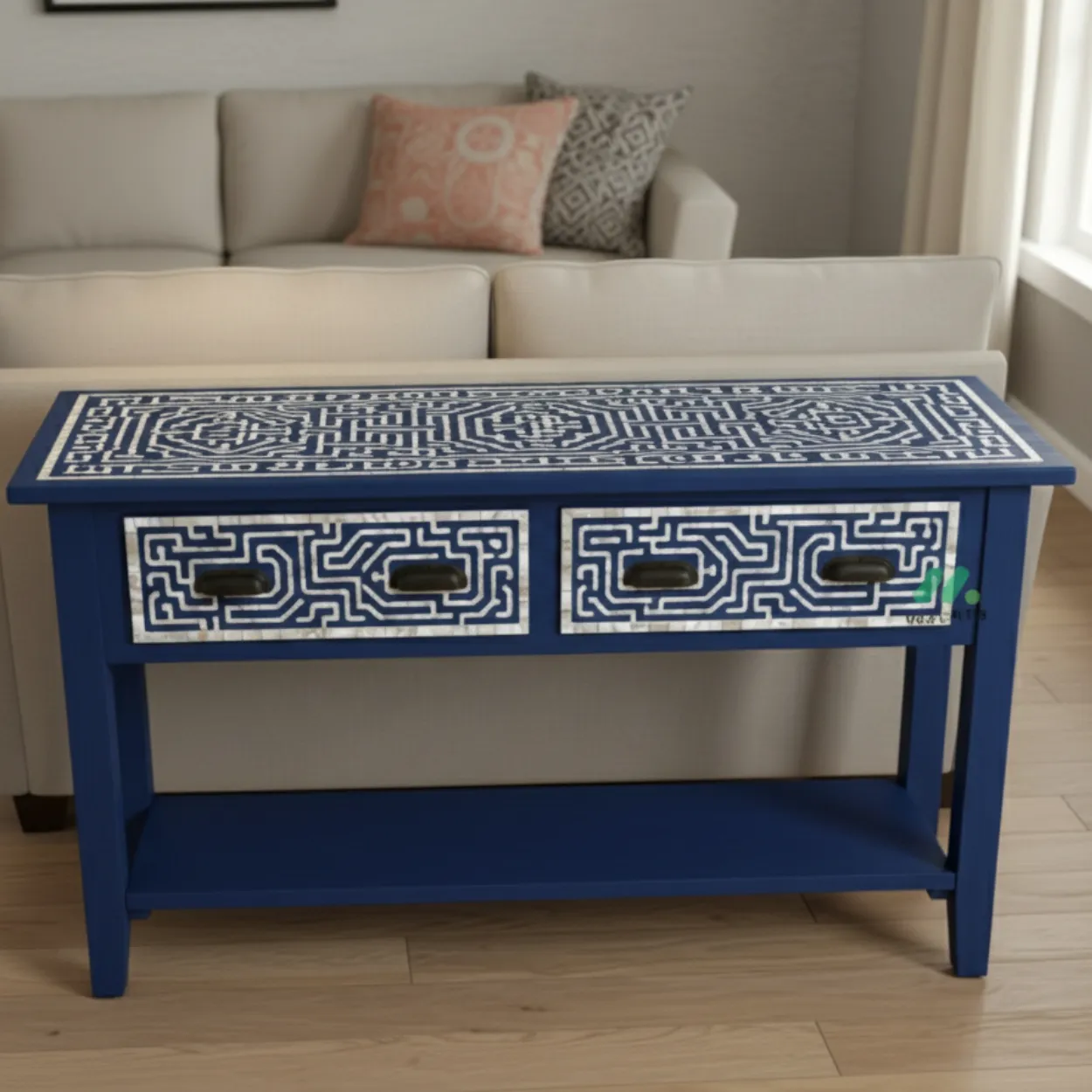 Mother of Pearl Navy Blue Console Table - Image 4