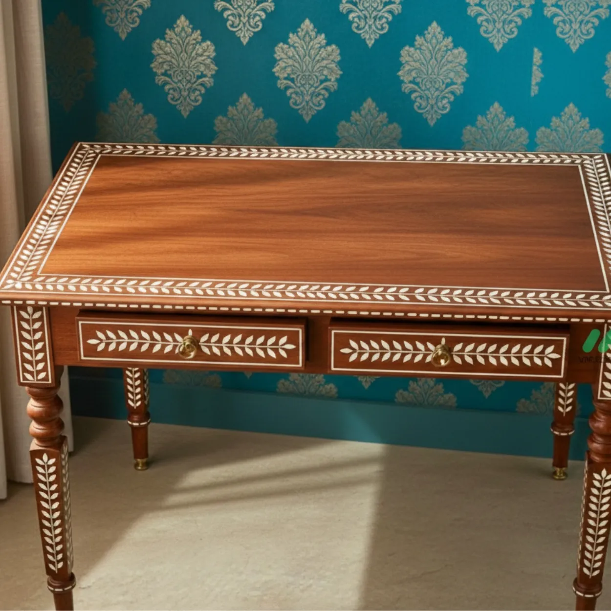 Bone Inlay Wooden Desk - Image 3