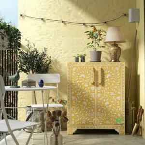 Bone Inlay Yellow Cabinet