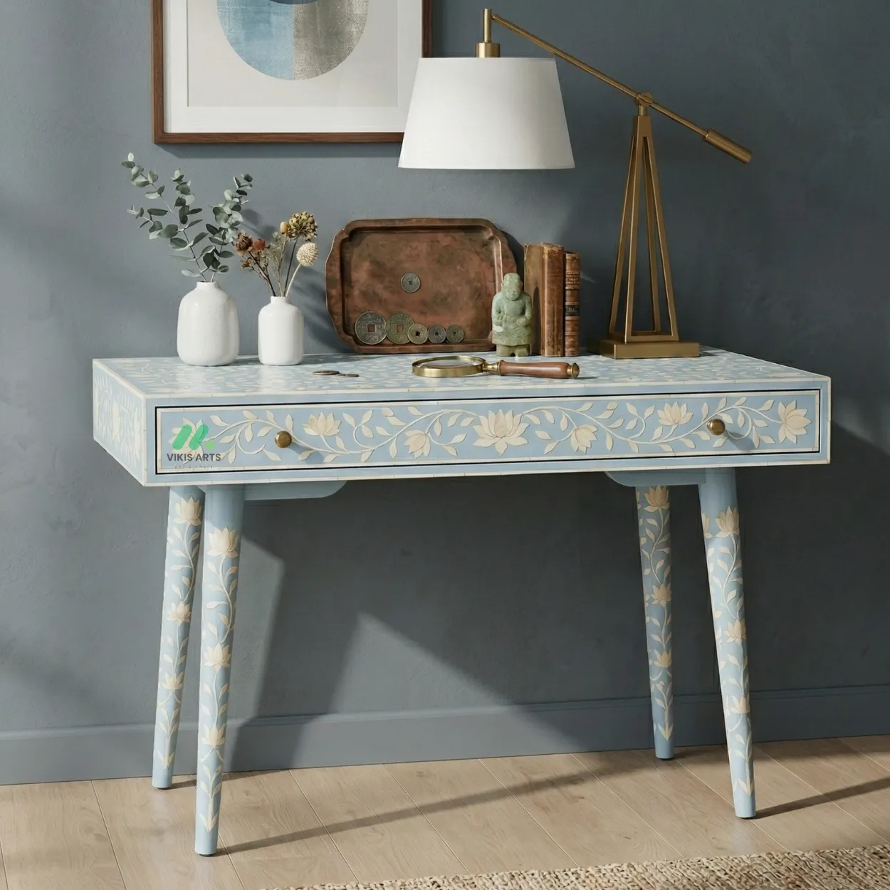 Bone Inlay Light Blue Desk
