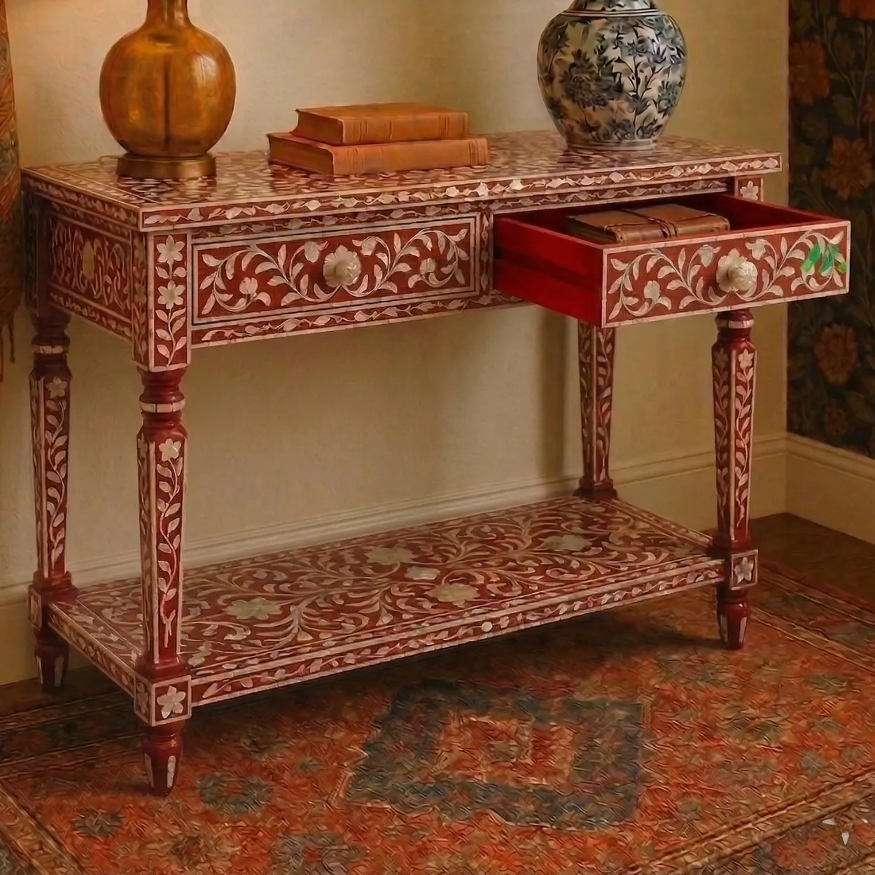 Mother of Pearl Red Console Table - Image 5