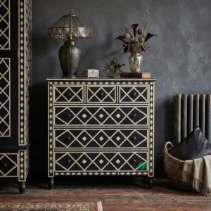 Bone Inlay Black 6 Chest of Drawer