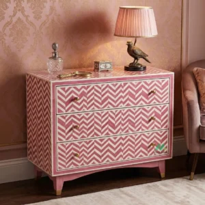 Bone Inlay Pink 3 Chest of Drawer