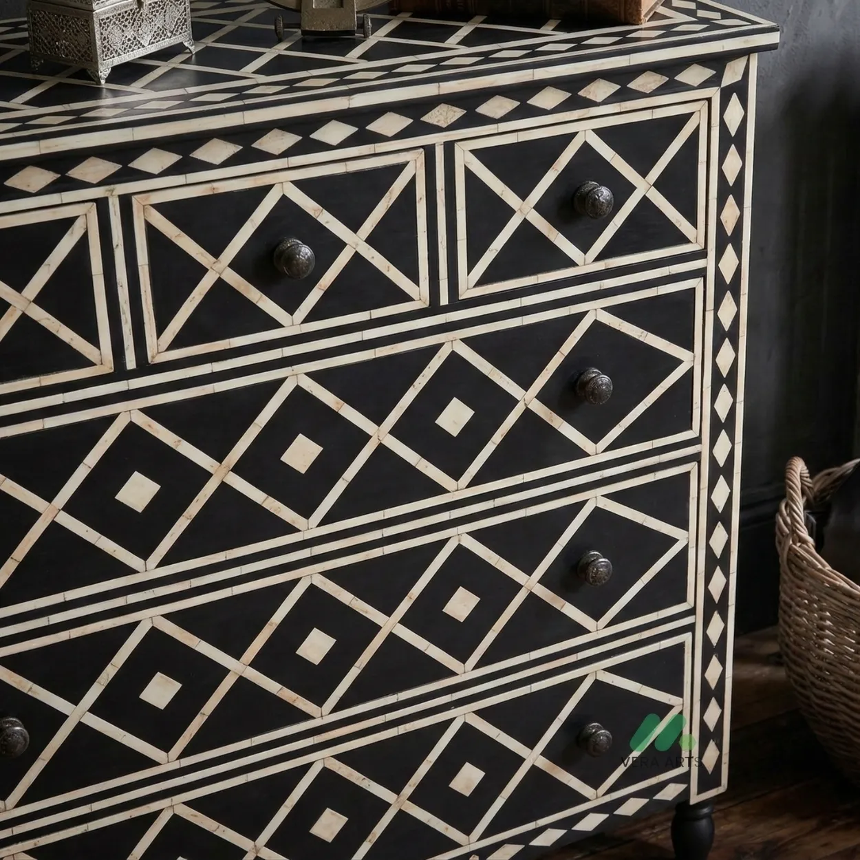 Bone Inlay Black 6 Chest of Drawer - Image 6