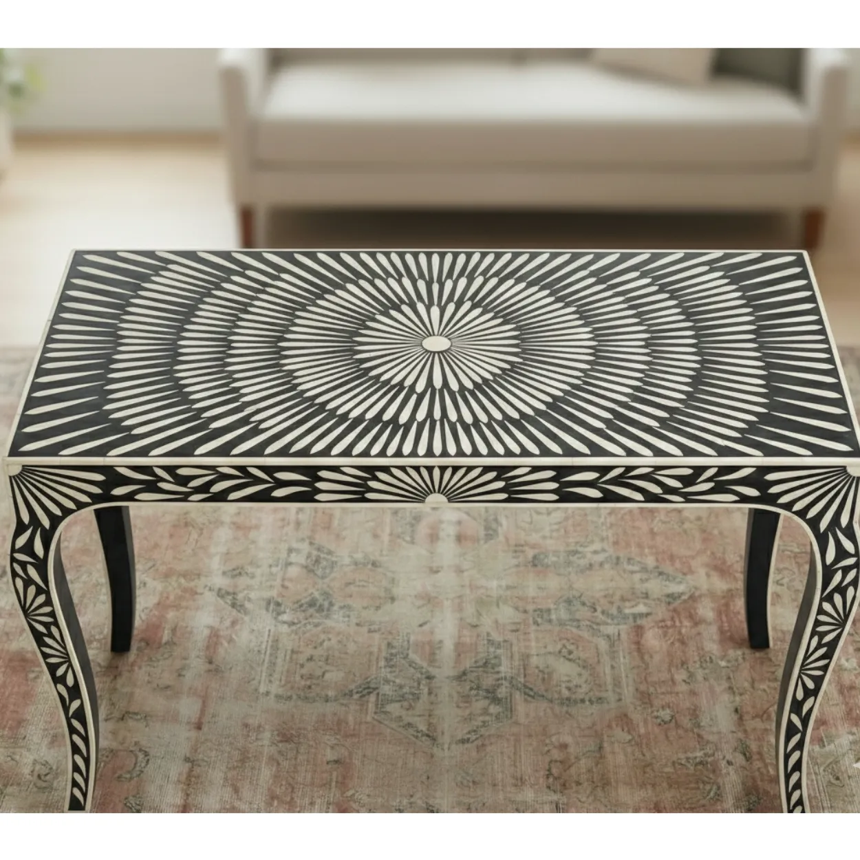 Bone Inlay Black Console Table - Image 4
