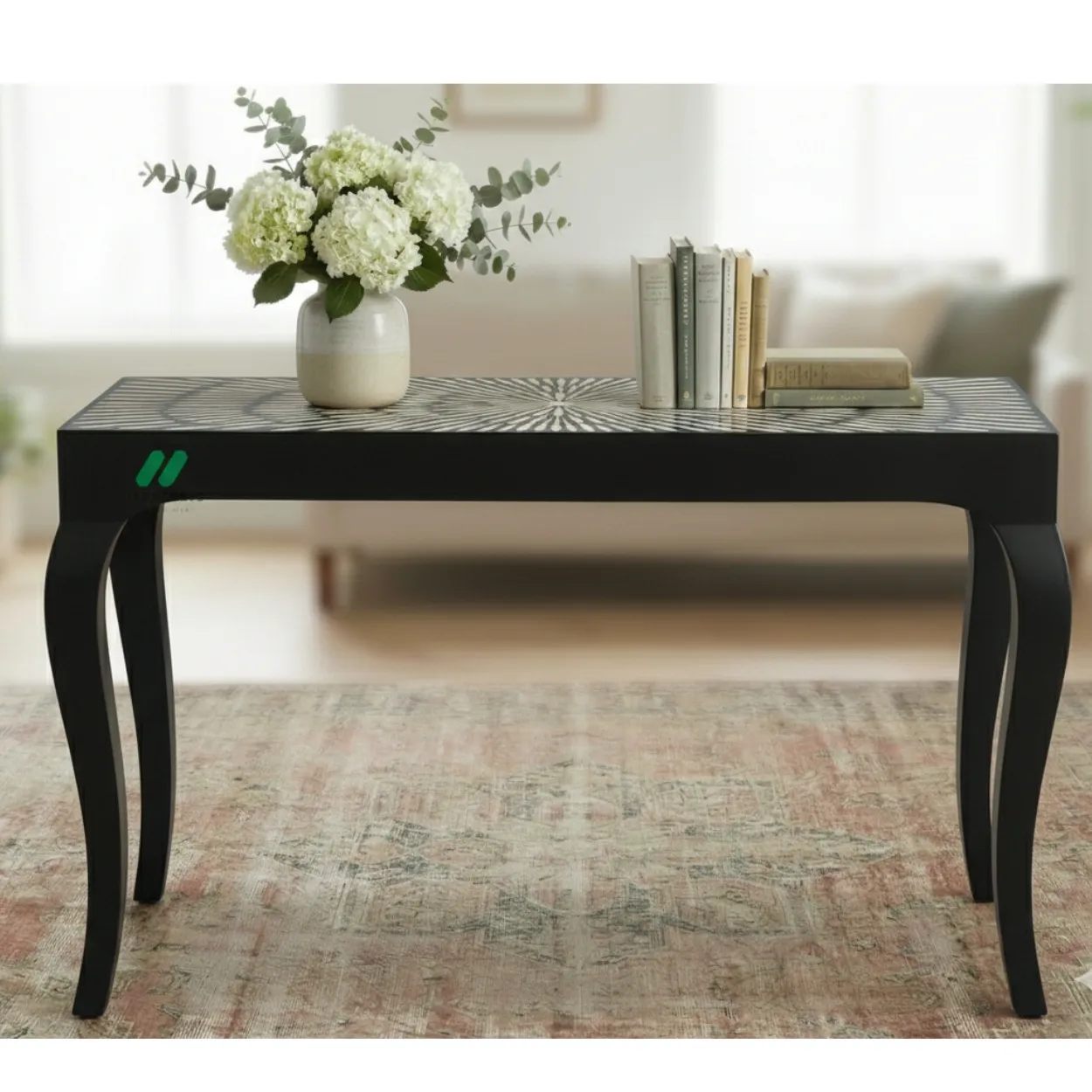 Bone Inlay Black Console Table - Image 3