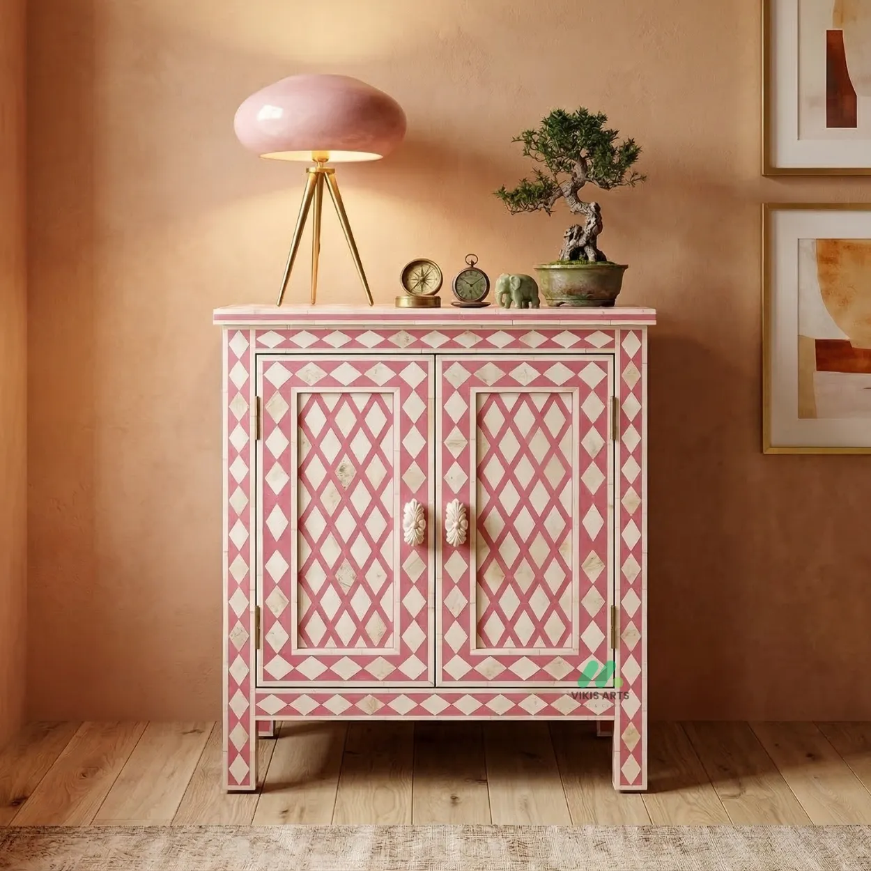 Bone Inlay Pink Cabinet