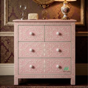 Bone Inlay Pink Chest of Drawer