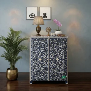 Bone Inlay Navy Blue Cabinet