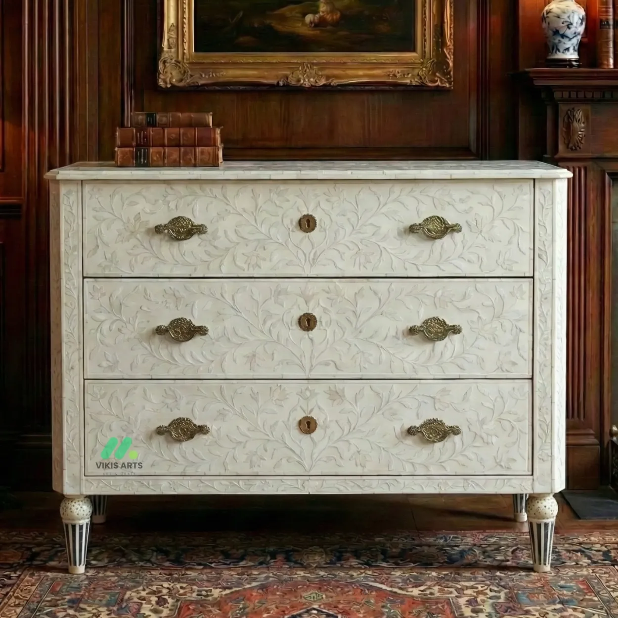 Bone Inlay White 3 Chest of Drawer