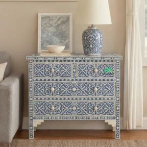 Bone Inlay Blue 4 Chest of Drawer