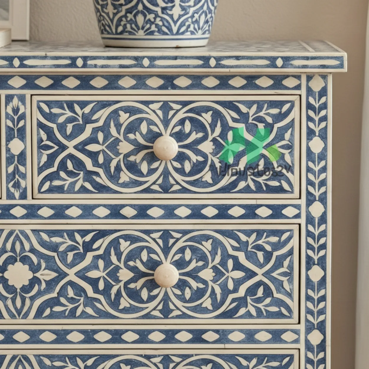 Bone Inlay Blue 4 Chest of Drawer - Image 4
