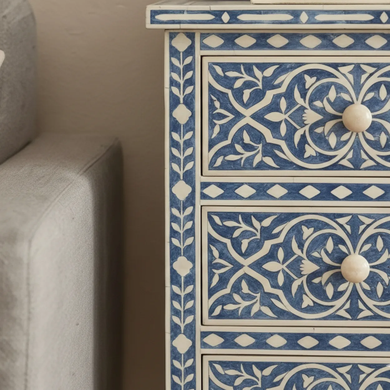 Bone Inlay Blue 4 Chest of Drawer - Image 6