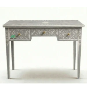 Bone Inlay Grey Desk with 3 Drawers