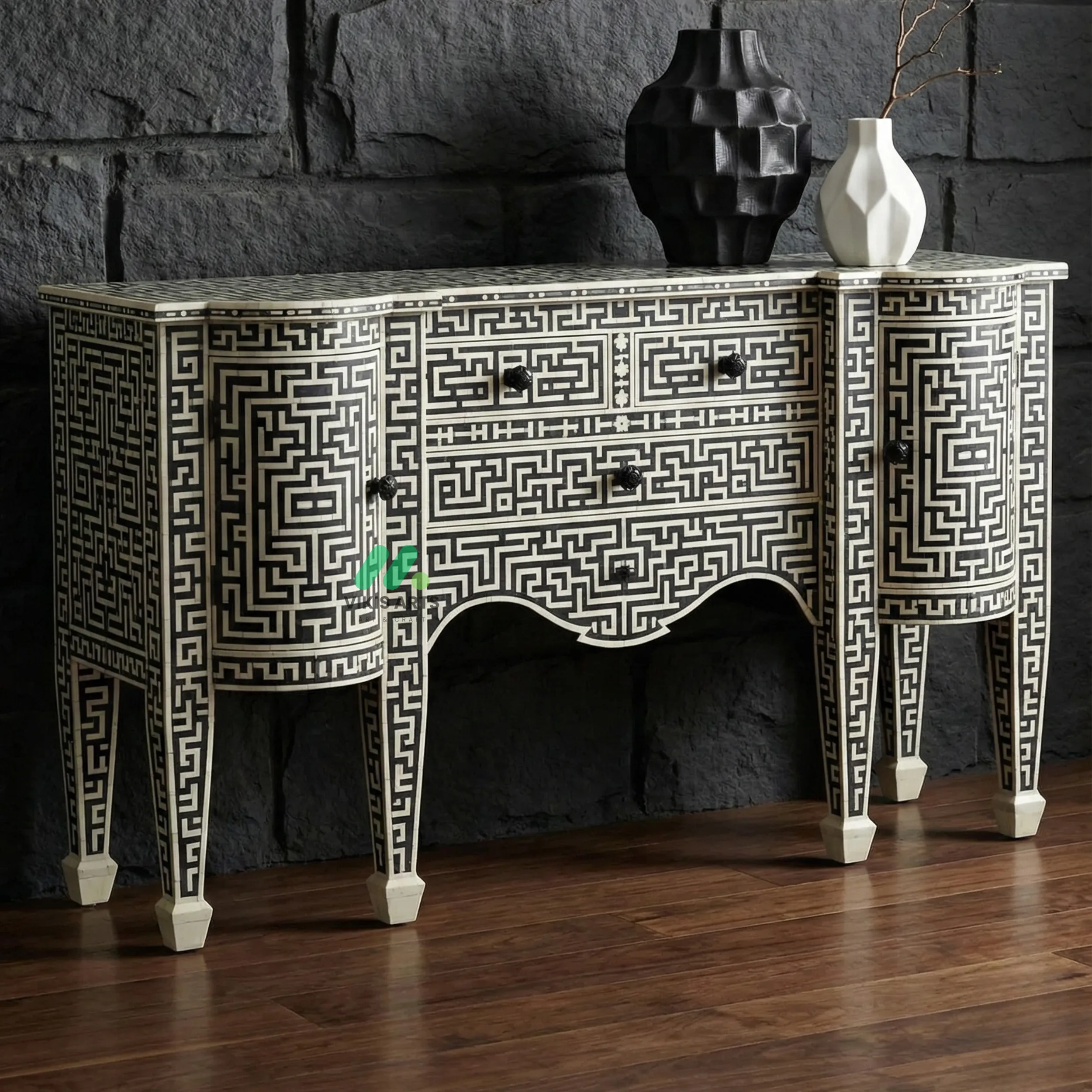 Bone Inlay Black Cabinet