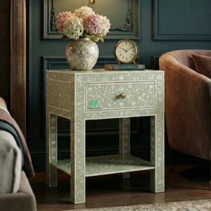 Mother Of Pearl Green Bedside Table with 1 Drawer