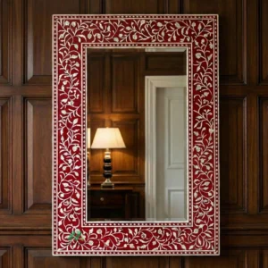 Mother of Pearl Red Square Mirror Frame