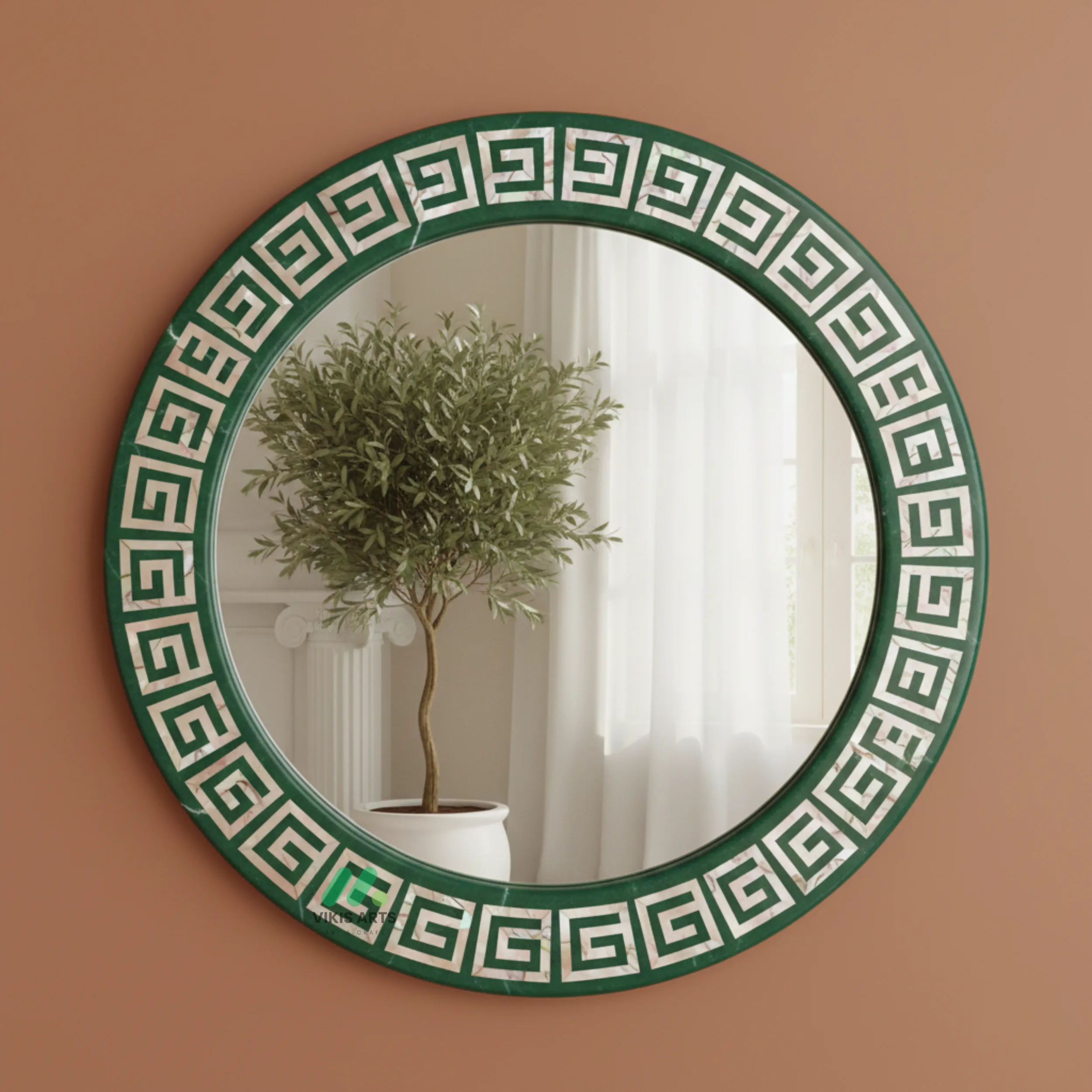Mother Of Pearl Green Round Mirror Frame