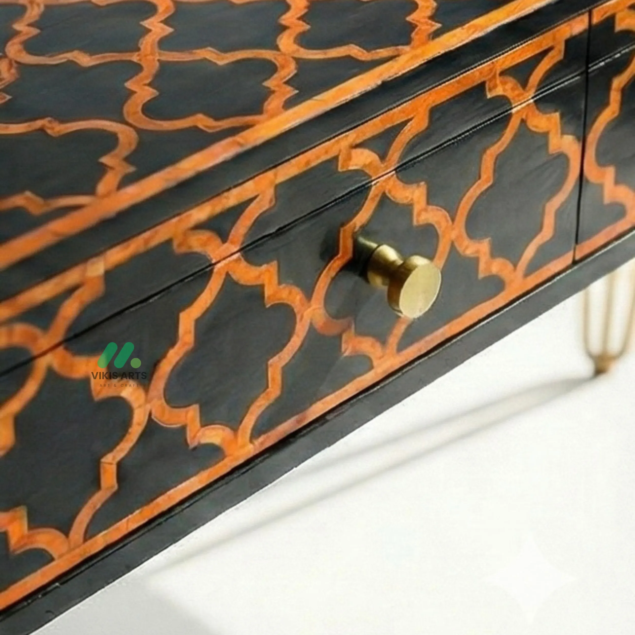 Bone Inlay Black Desk with 3 Drawers - Image 4