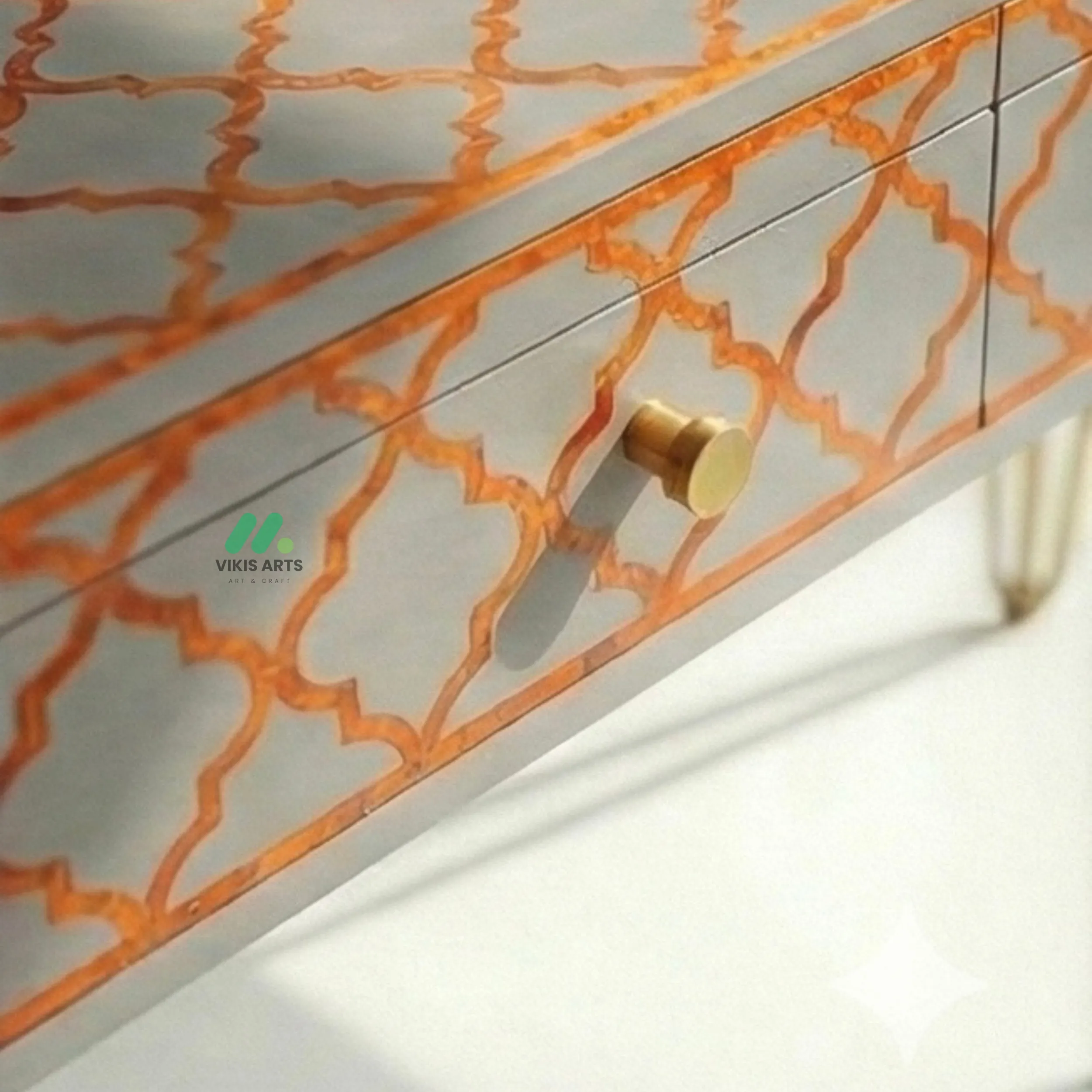 Bone Inlay Grey Desk with 3 Drawers - Image 4