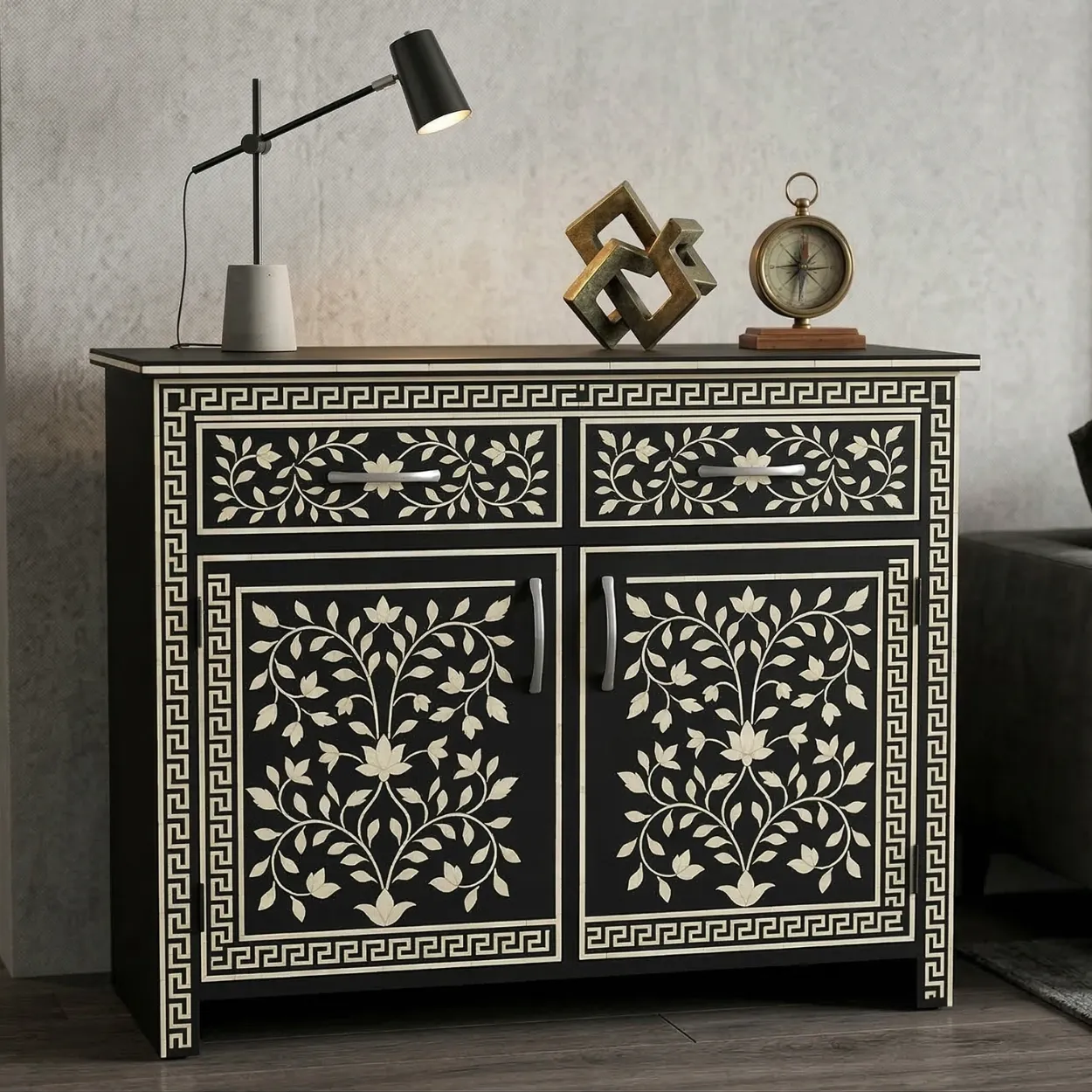 Bone Inlay Black Cabinet