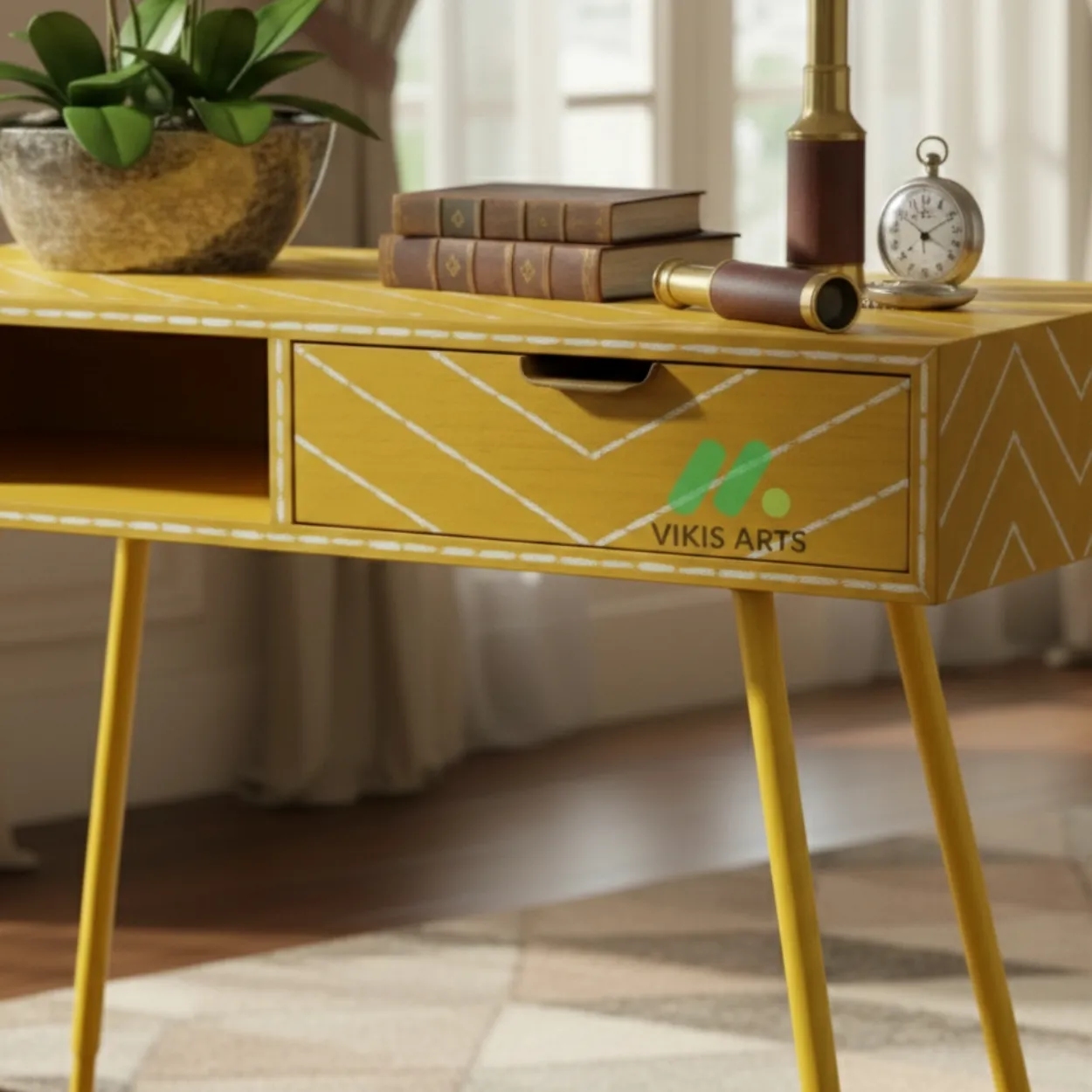 Bone Inlay Yellow Desk Table - Image 5