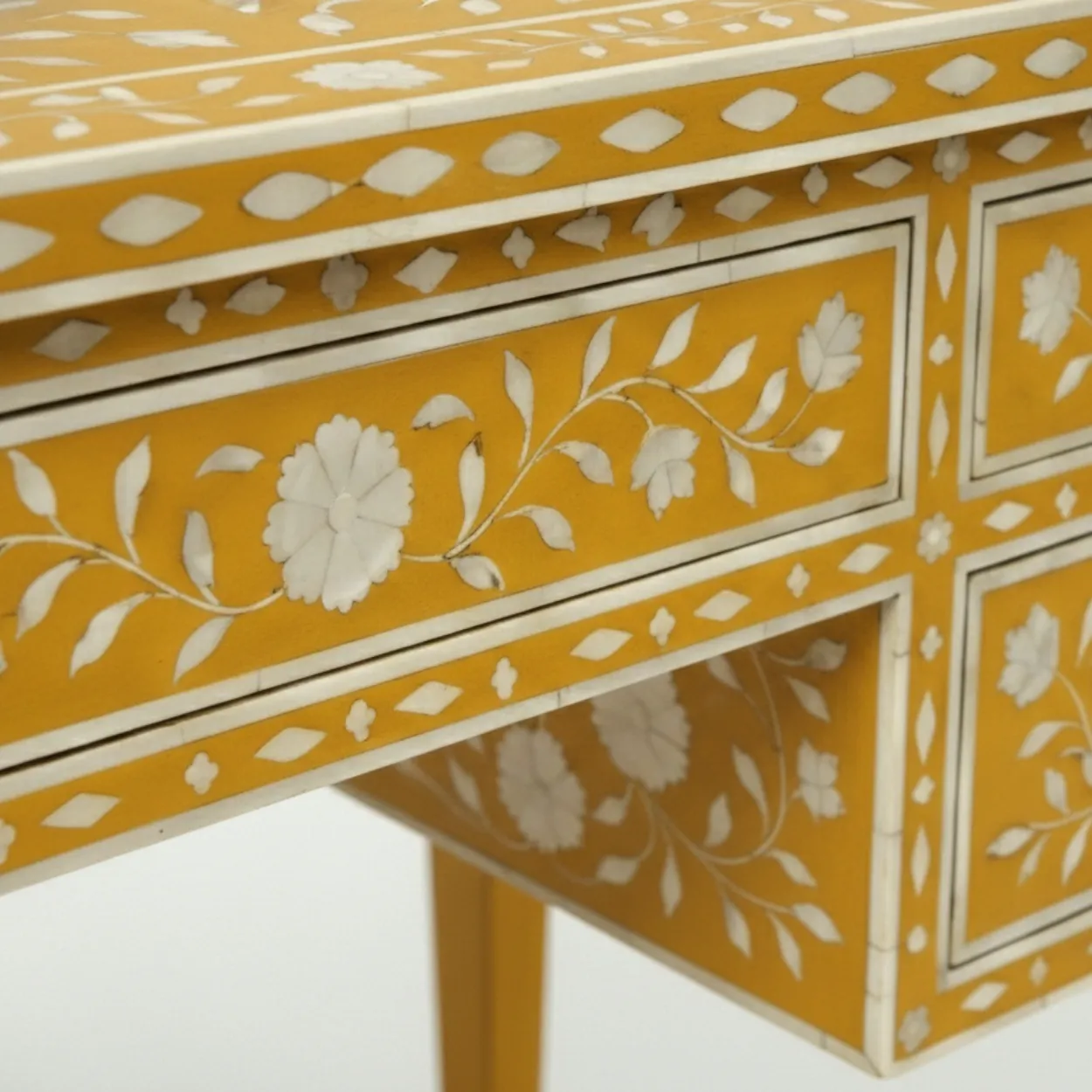 Bone Inlay Yellow Desk Table - Image 5