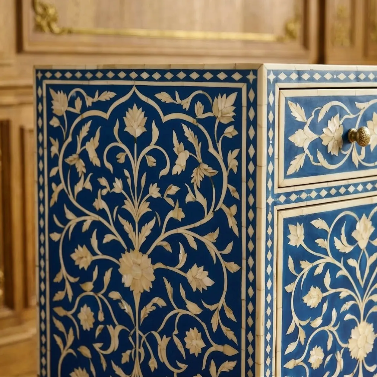 Bone Inlay Blue Cabinet - Image 4