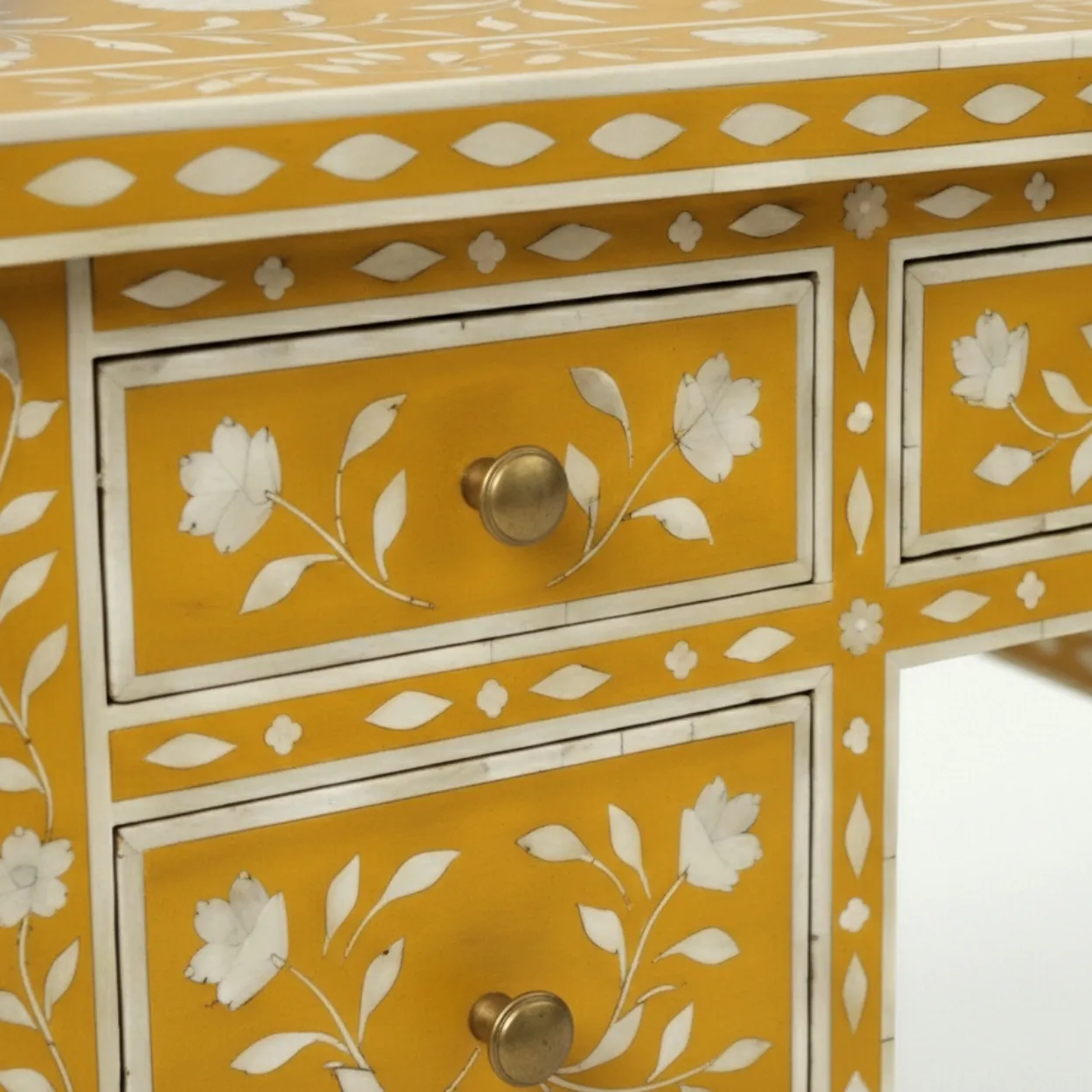 Bone Inlay Yellow Desk Table - Image 8