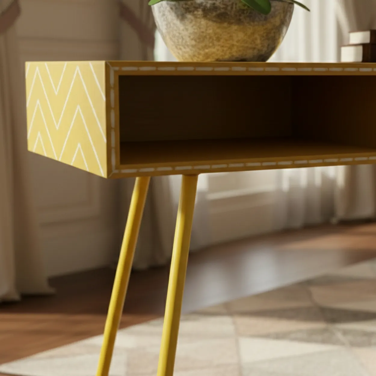Bone Inlay Yellow Desk Table - Image 4